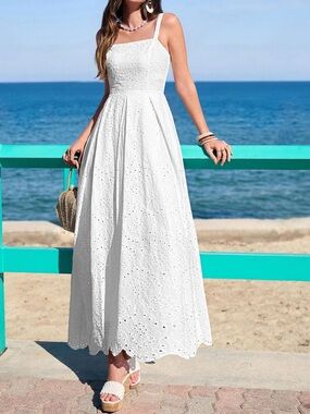 PRETTYGARDEN Womens Sleeveless White Maxi Summer Dress